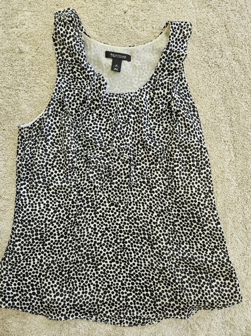 Black & White Polka Dot Ruffle Neck Women's Top